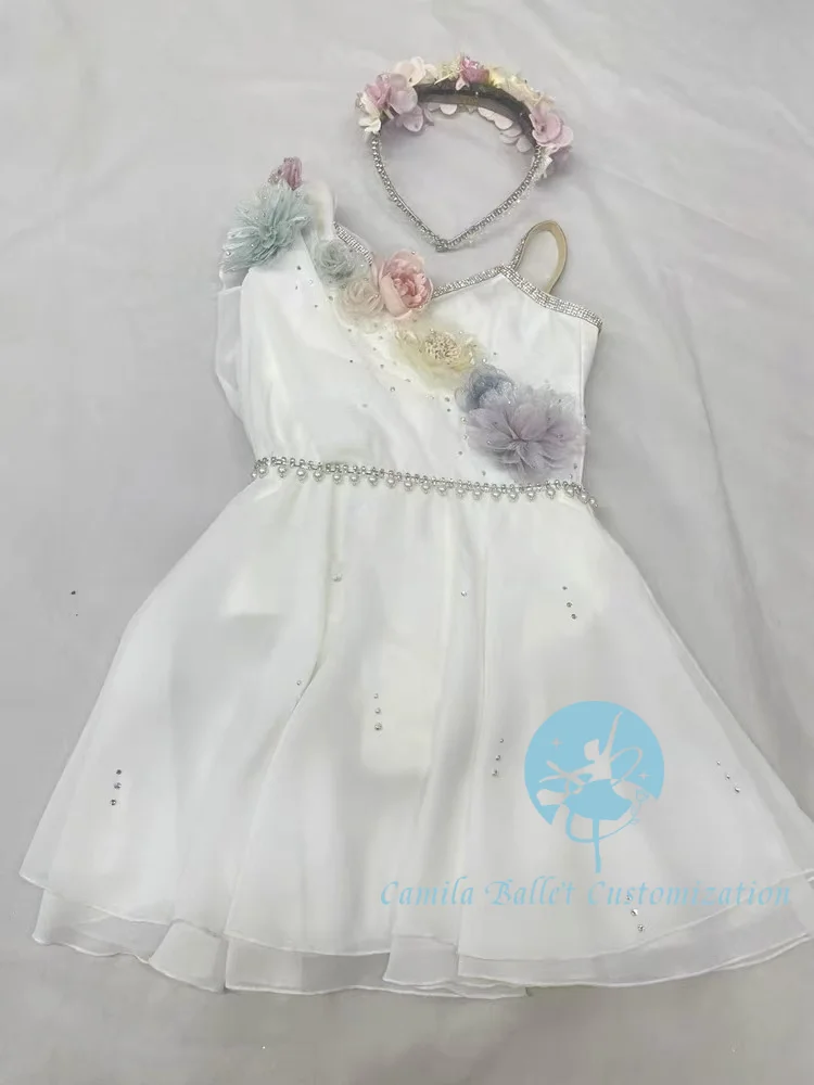 La última falda corta de tul de gasa para actuación de competición PDE de ballet de Cupido blanco a medida para adultos y niños