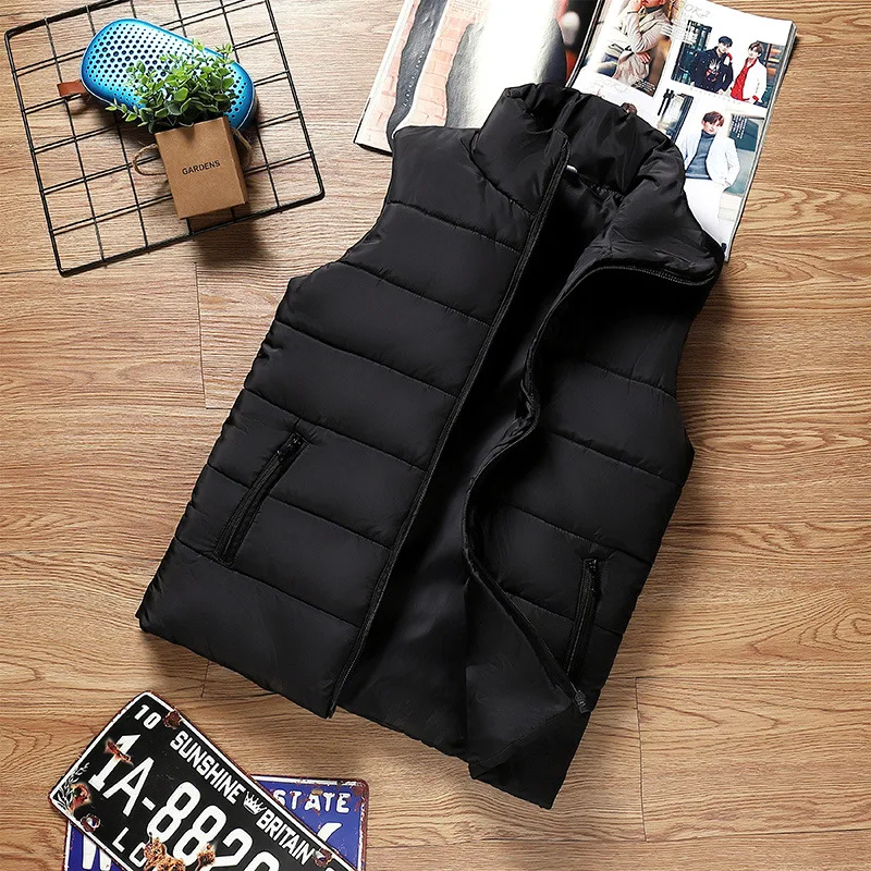 Mens Vest Jacket Warm เสื้อแขนกุดฤดูหนาวกันน้ํา Zipper Coat ฤดูใบไม้ร่วง Stand-up Collar Casual เสื้อกั๊กแบรนด์เสื้อผ้า