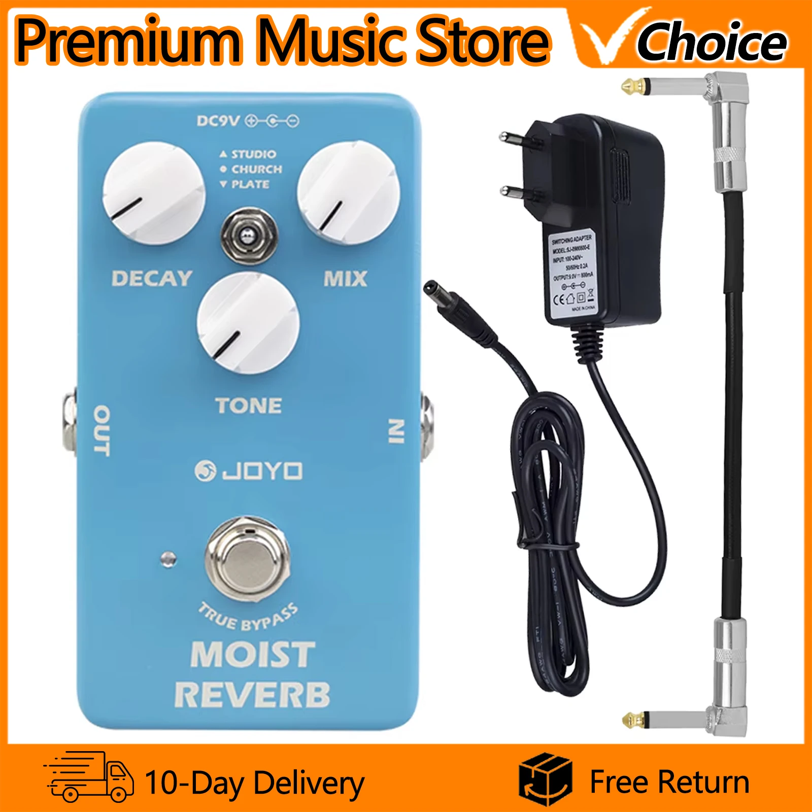 JOYO Guitar Pedal JF-20 MOIST REVERB Digital Reverb Effect Pedal Studio/Church/Plate 3 Reverb Effects Guitar Pedal True Bypass