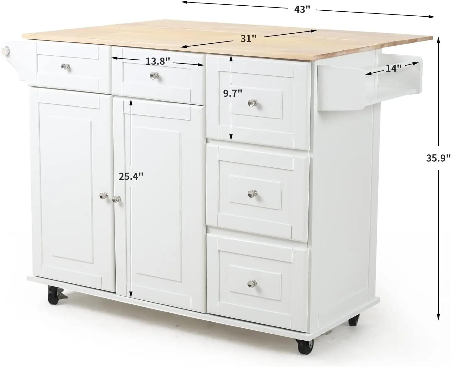 Mobil Kitchen Island Cart with Drop Leaf, Kitchen Cart Rolling Mobile Island with Wooden Countertop