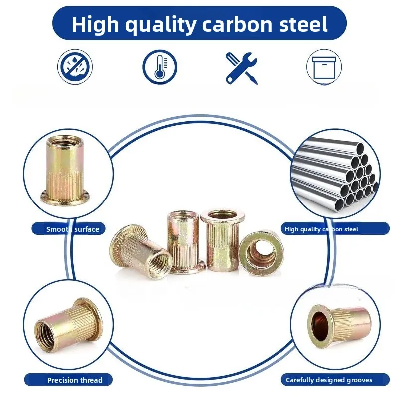 100 قطعة محاصر برأس مسطح عمودي الأخدود المكسرات ، المسامير ، الكربون الصلب اللون-الزنك مطلي برشام أعمى المكسرات M3-M8 مجموعة #3