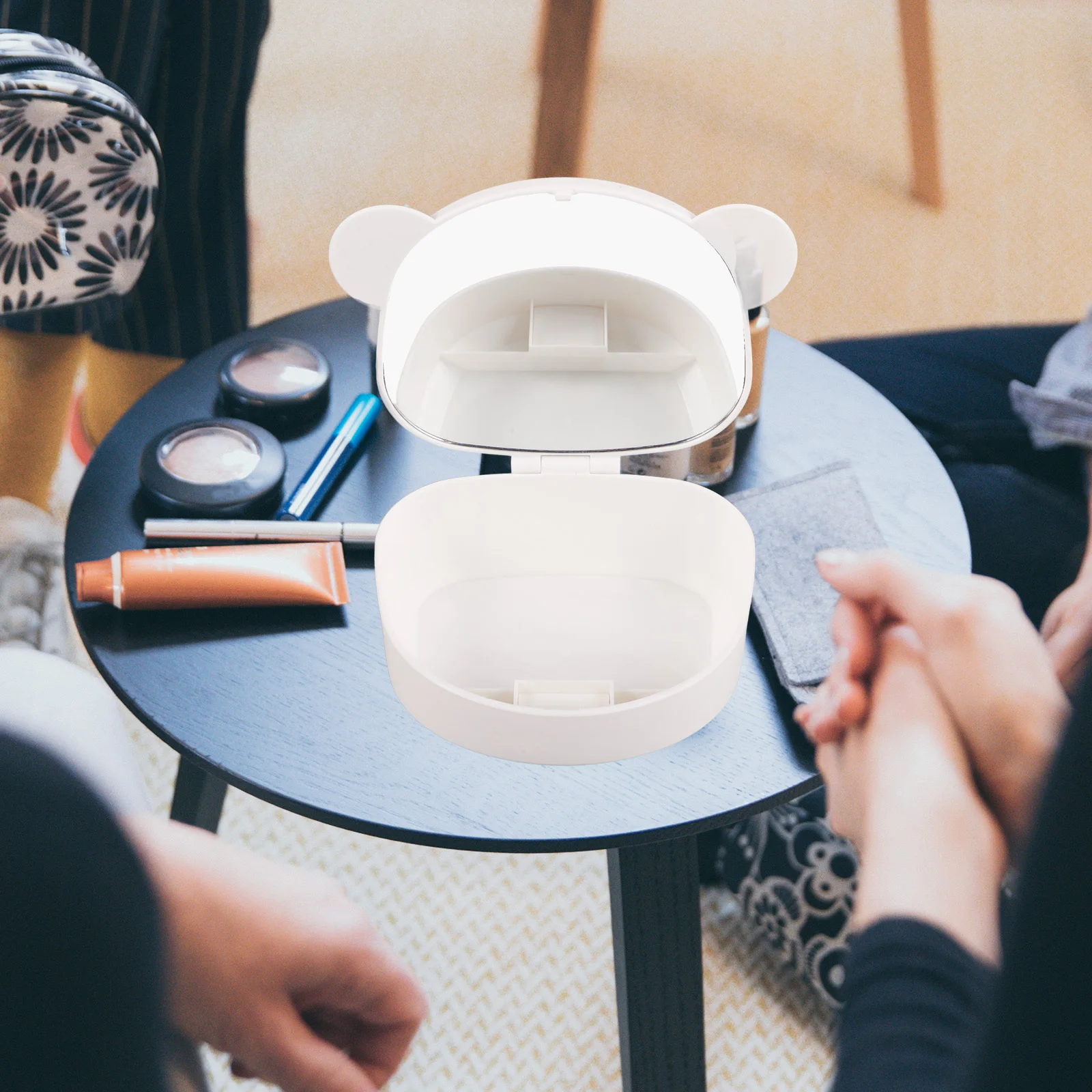 Organizer per trucco da viaggio con specchio Borsa per trucco portatile compatta con specchio ad alta definizione per accessori per capelli Dischetti di cotone