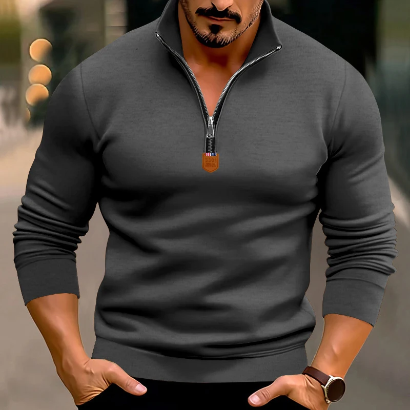 

Men's Fashion Fleece Hoodies Sweatshirts Solid Color Casual Long Sleeve Stand Collar Zipper Outdoor Pullover Slim Fit Cloth Tops