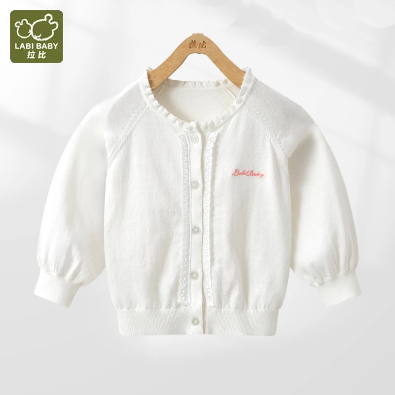 

LABI BABY Princess White Knitted Cardigan Girls Elegant Long Sleeve Coat Fall Lace Sweater Shirt Outerwear Autumn Baby Clothes