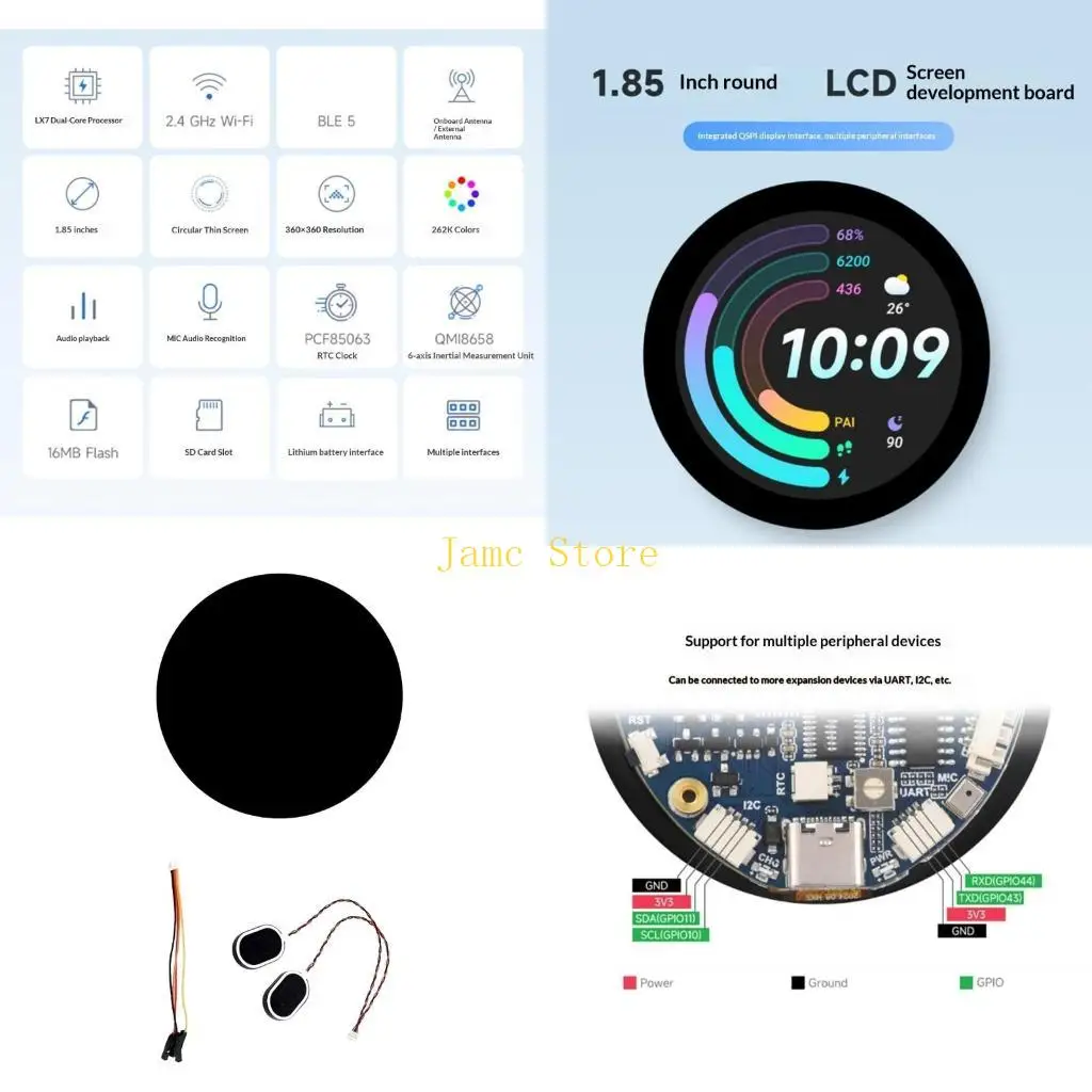 LX0B 1.85inch 360x360 LCD Display Touchable Screen Bluetooth-compatible WIFI Development Board Capacitive Screen Replacement