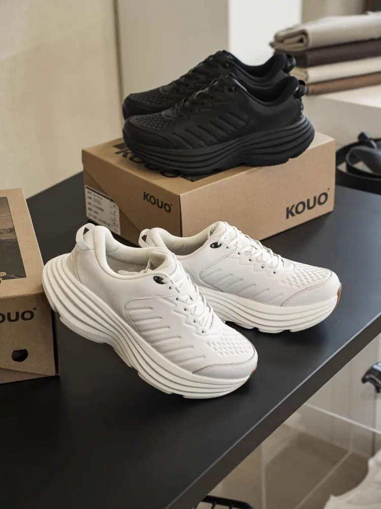 รองเท้าวิ่งบุรุษ Lace Up Retro jogging Design ของแท้หนัง Breathable สเก็ตบอร์ดหนาแพลตฟอร์มรองเท้าผ้าใบ Trainers