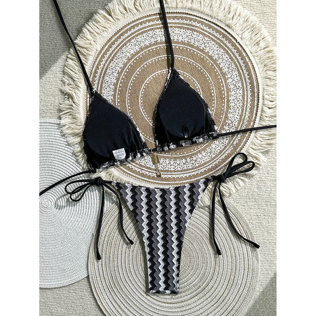 Sexy Waves Neckholder-Bikini, Damen-Badebekleidung, zweiteiliger Badeanzug mit hohem Beinausschnitt und Polsterung, Badeanzug, Badebekleidung, Schwimmbekleidung V6969C – Detail 5
