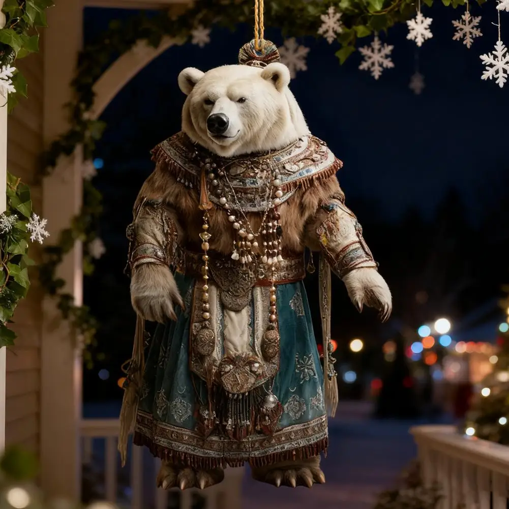 Ethnic Style Christmas Ornament Adorable Polar Bear Christmas Ornament for Xmas Tree Car Decor Cute 2d Acrylic Hanging for Home
