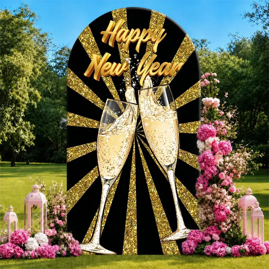 

Happy New Year Champagne Toast Arch Backdrop Cover Party Backdrop Fabric Cover Birthday Party Photo Background Event Decoration