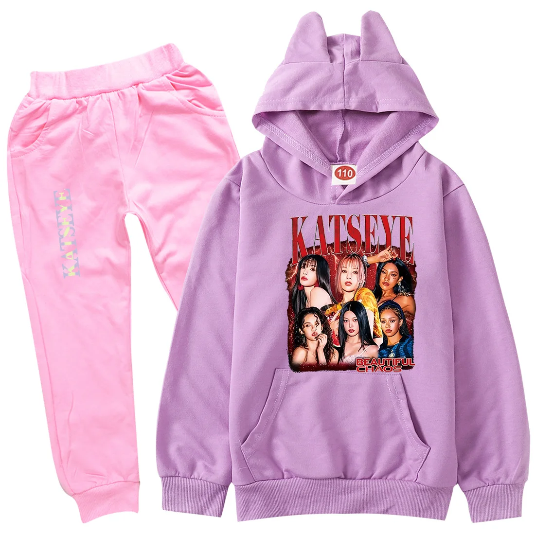 KATSEYE Kpop Clothes Kids Spring Autumn Hoodie Pants 2pcs Set Baby Girls Outfits Teenager Boy Pullover Tracksuit Children's Sets