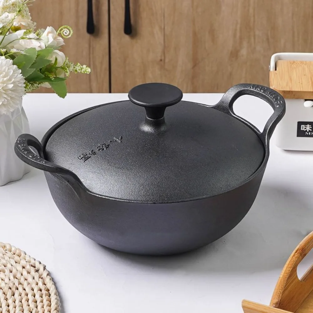 Small happiness 32-36cm household pan pan cast iron uncoated pure iron pot cooking porridge pot soup stir-fry wholesale