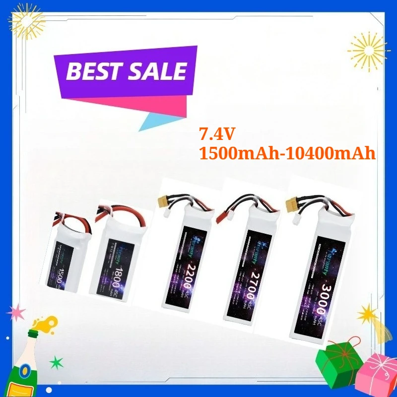 2S1P 7.4V 1500-10400mAh 45C 60C High Capacity LiPo Battery with XT60 T XT90 Plug for RC Car Truck FPV Drone Airplane Outdoor