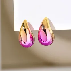 2024 New Gradient Waterdrop Stud Earrings  for Women Thick Metallic Colorful Tear Drop Earring Lightweight Jewelry Gifts