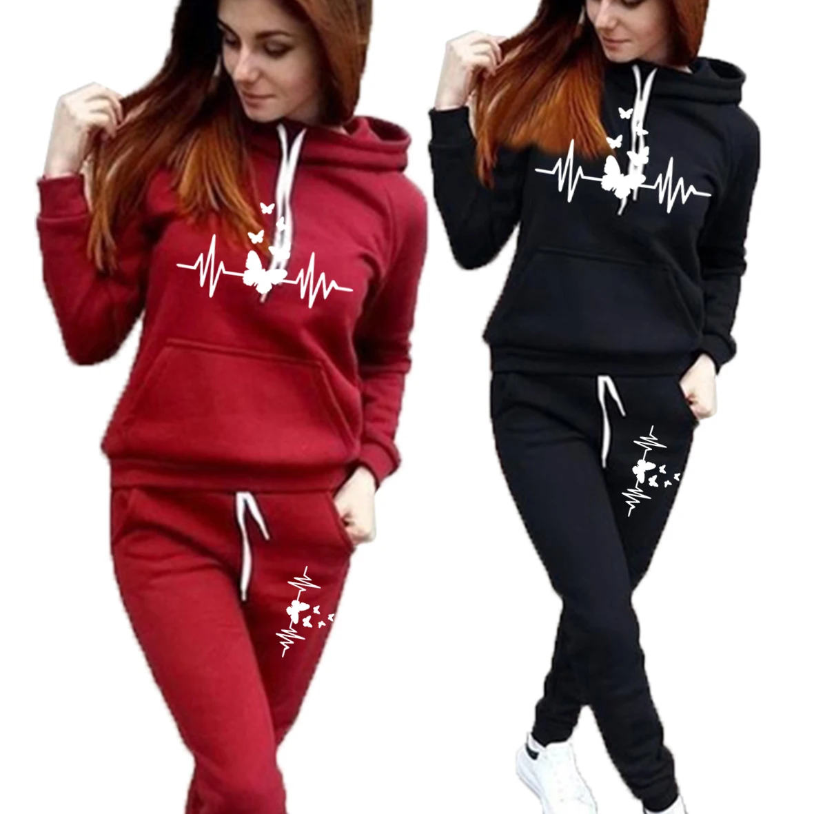 

Women's Hoodie Sets Btterfly Print Running Sets Jogging Sets Casual Sweatpants 2 Piece Sweatshirt Women's Sweatsuits S-3XL