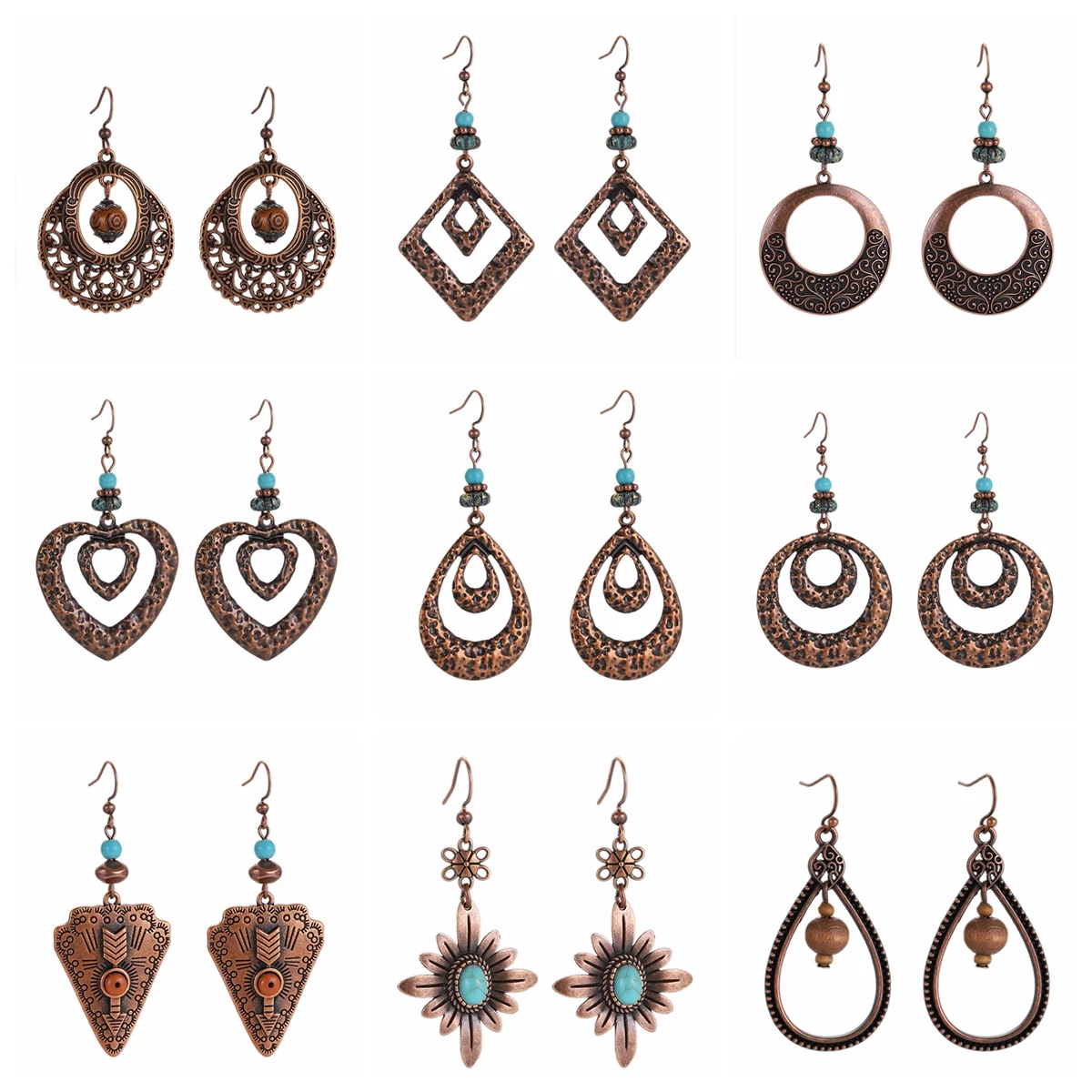 Ethnic Carved Geometric Earrings Indian Jewelry Pendientes Women's Vintage Round Triangle Metal Statement Earrings Brincos