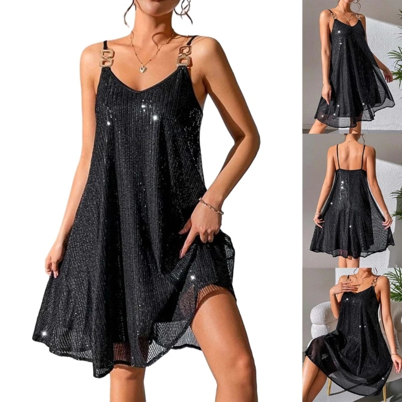 

Womens Sequins Dress Sexy V Neck Backless Mini Dresses Vestidos Dropship