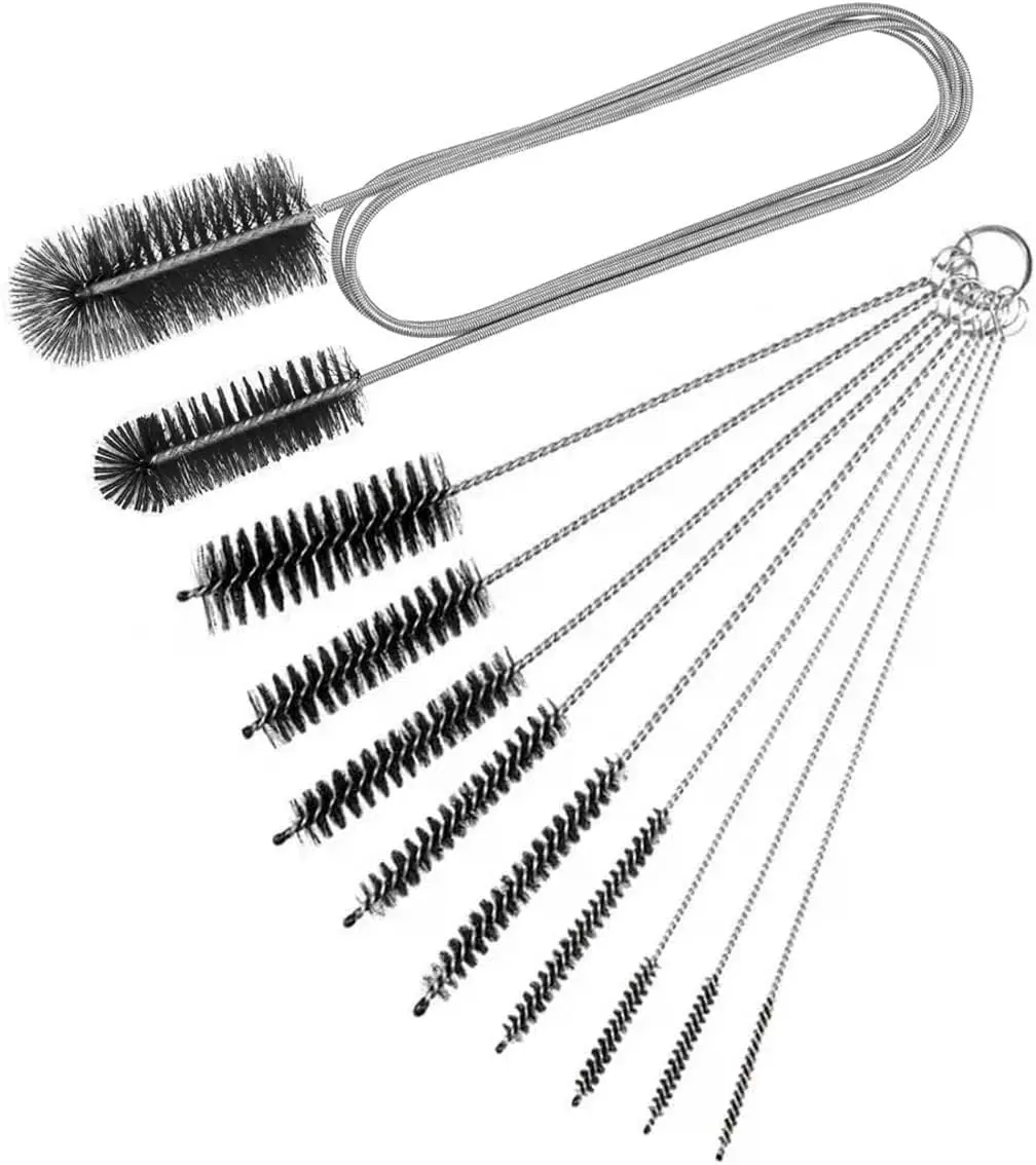 

10pc flexible drain & straw cleaner brushes, 61" steel + 8.2" nylon, for CPAP tubes, sink, plumbing, kitchen hoses