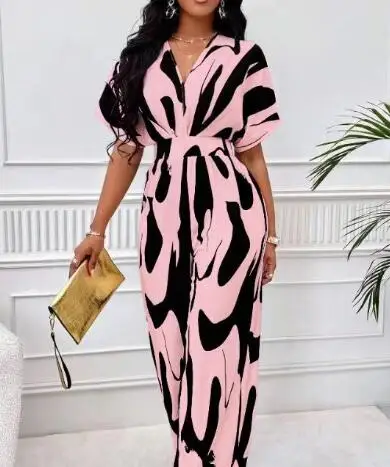 Fashion Women Jumpsuit Loose Wide-leg Pants Casual Romper Streetwear Women Jumpsuit Summer Sexy V-neck Print Casual Jumpsuit