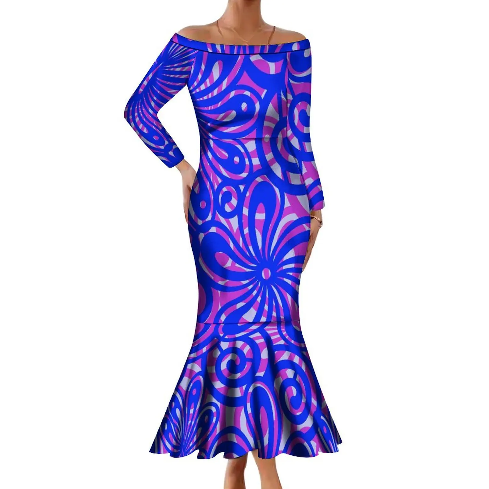 New Style Slim-Fit Off-The-Shoulder Dress Polynesian Dress Tailored For Ladies Samoa Hawaiian Casual Cocktail Dress