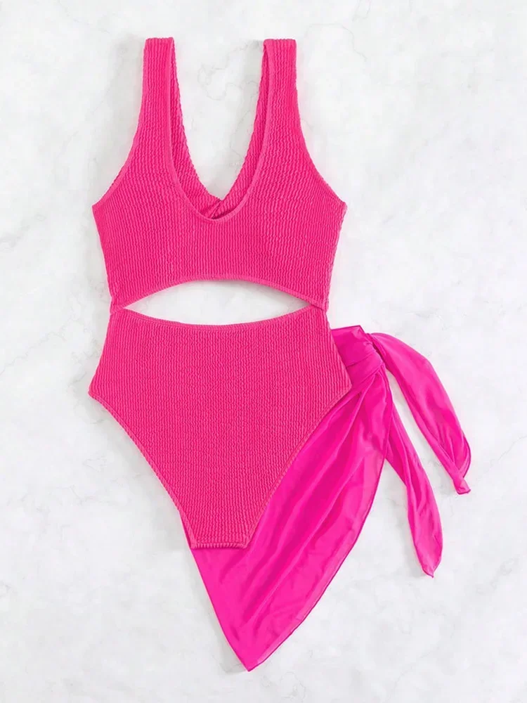 Bikinis ahuecados sexys, conjunto de 2 piezas, traje de baño para mujer, falda para la playa sin espalda de cintura alta, nuevo traje de baño de verano 2025, traje de baño de una pieza