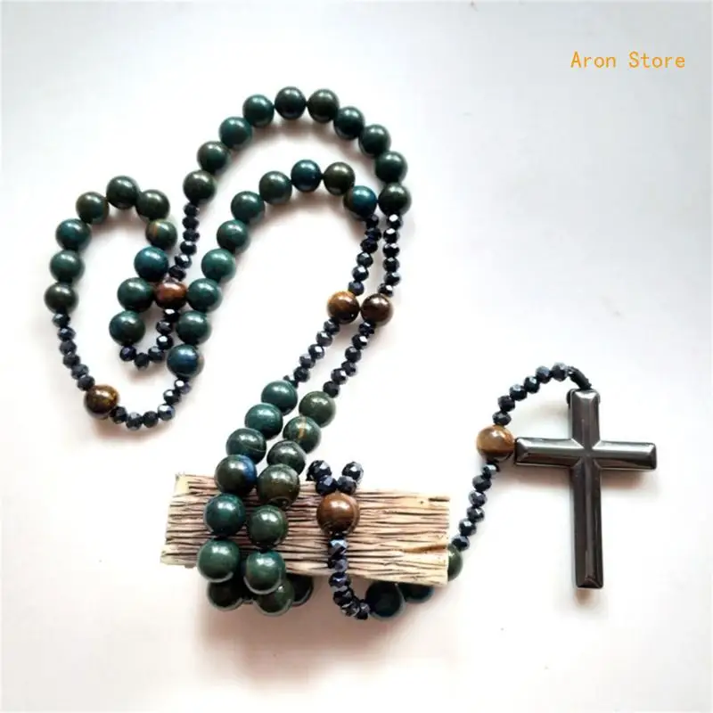 

Modern Blue Stone Rosary Necklace with Pendant for Jewelry Enthusiasts H3CF