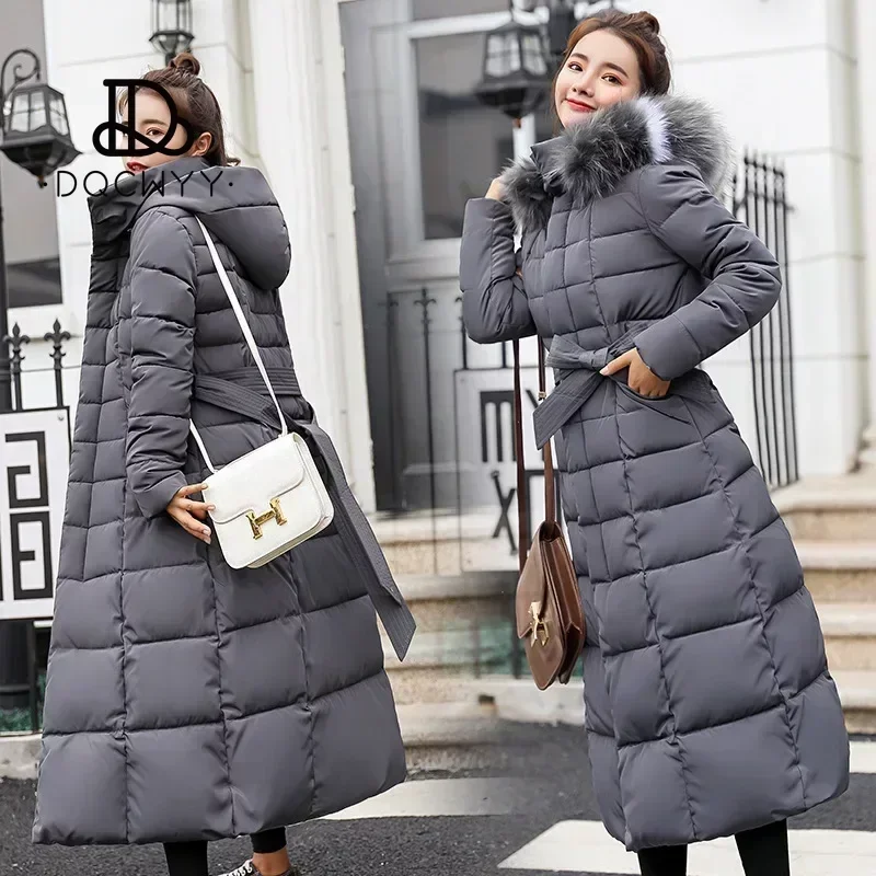 Winter Coat for Women 2024 New in Long Parkas Korean Fashion Edition Belted Slim Fit Cotton Jacket Padding Warm Woman Clothing