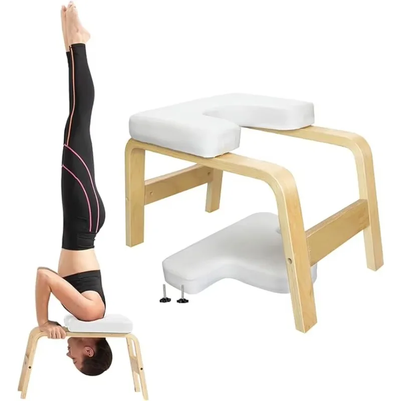 Yoga Inversion Trainer Headstand Bench Chair Wood Frame PU Pad for Stress Relief Balance Training Shaping