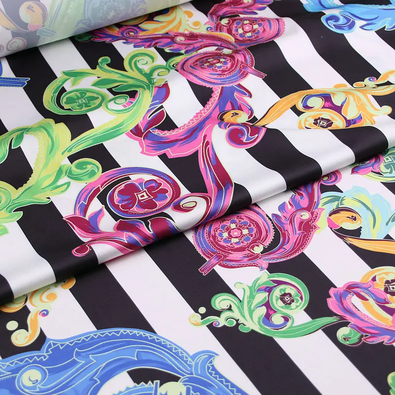 Italian Brand Fashion Design Fabric Printed Soft Glossy Polyester Stretch Satin Fabrics Cloth for Dress Diy Sewing Per Meter