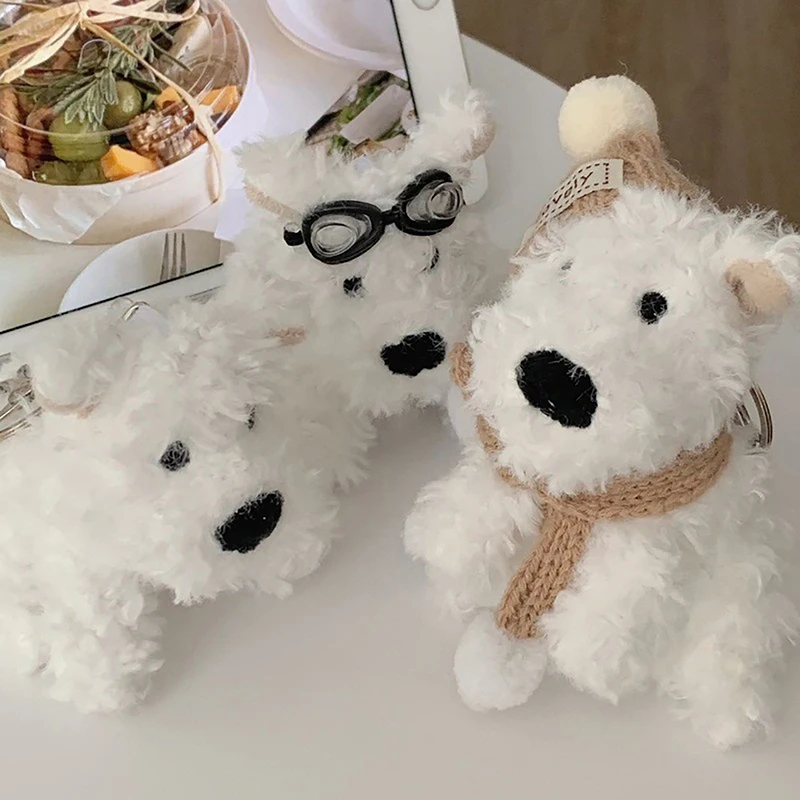 漫画の犬かわいいぬいぐるみニット帽子スカーフぬいぐるみ子犬