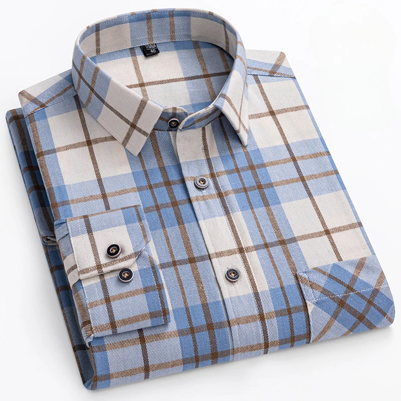 New in shirt plus size 14XL 100%cotton brushed long sleeve shirts for man slim fit formal plain shirt plaid soft elegant clothes