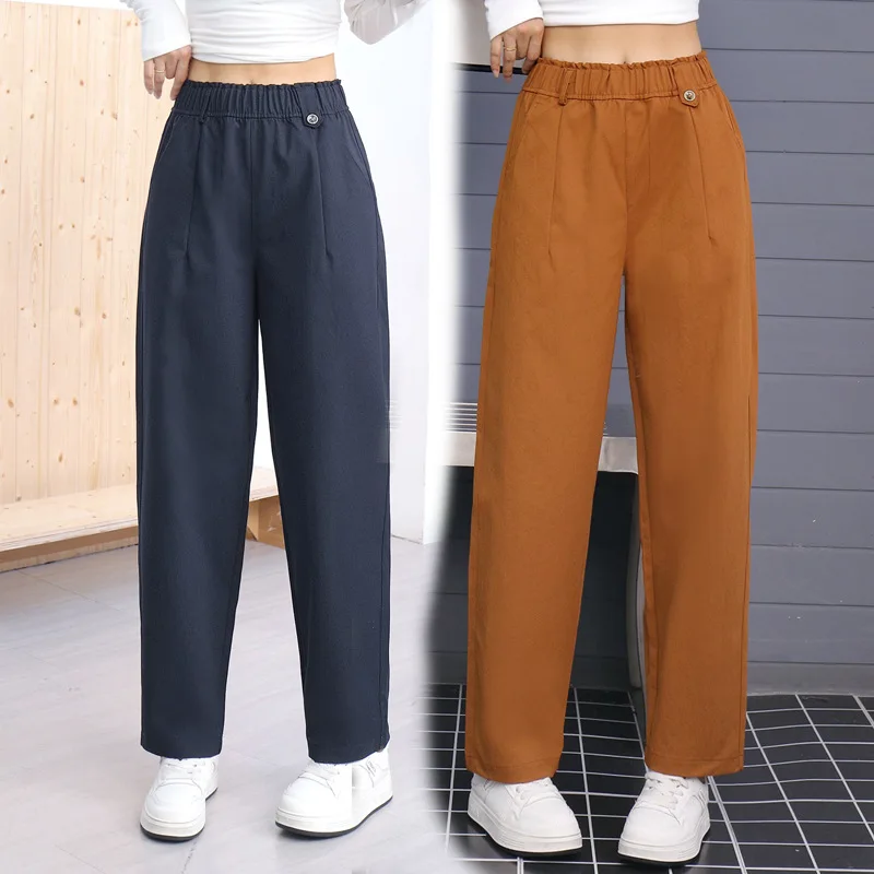 

aron Color Loose Fit Titanium Cotton Casual Pants for Women High Waist Harlan Sle Autumn New Arrival Ladies Trousers