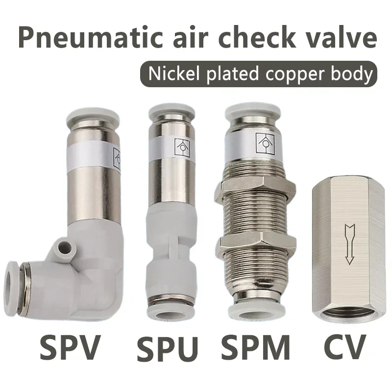 Pneumatic Check Valve 6mm 8mm 10mm 1/4 3/8 1/2 One Way Non Return Valve Air Single Way Brass Valve Air Pipe Fitting Adapter