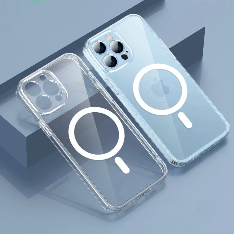 

Hard Crystal Original Magnectic Case For iPhone 16 13 12 11 14 Pro Max MINI PLUS For Magsafe Wireless Charging Cover