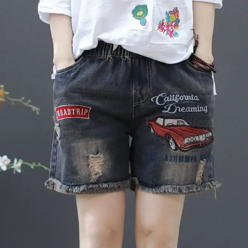 

Short Jean Pants Woman Graphic High Waist Pocket Denim Shorts for Women Comfy Streetwear Hot Fashion Clothing 2024 Classic Cheap