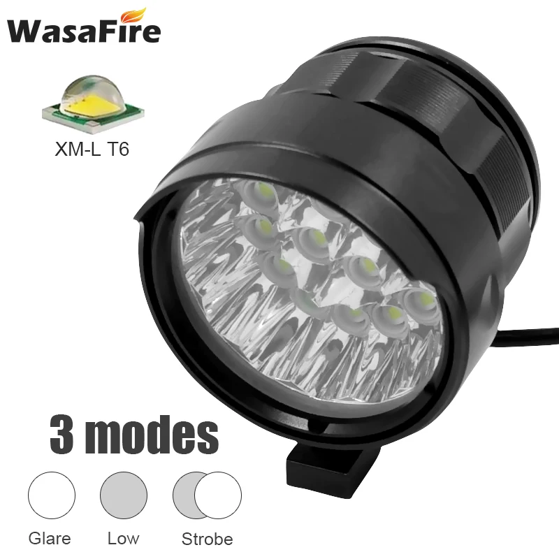 WasaFire 18* XML T6 Bicycle Light Super Bright 40000 Lumens Bike Front Light Waterproof Cycling LED Head Lamp MTB Headlight