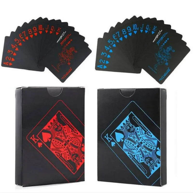 Black Waterproof Durable PVC Scrub Type Plastic Playing Cards Retro Back Stripe Magic Tricks Magicians Prop Accessory