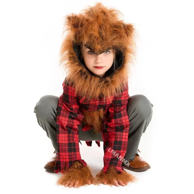 

Halloween Kids Girls Boys Werewolf Animal Costume Little Red Riding Big Grey Wolf Cosplay Kids Hungry Fierce Wolfman Costume