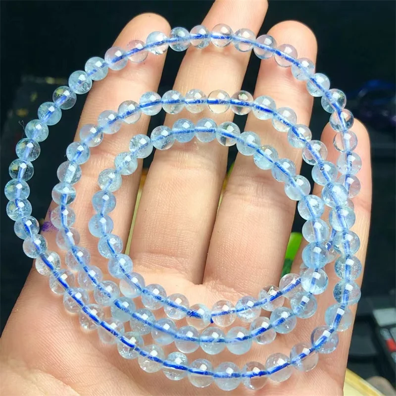 Natural Aquamarine Triple Circle Bracelet Gemstone Crystal Reiki Healing Gemstone Bracelet Fengshui Jewelry Gift 1pcs 5/6MM