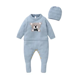 Sweet Autumn Winter Long Sleeve Baby Boys & Girls Rompers + Hat Outfits Soft Knitwear Newborn Infant Bodysuit Jumpsuit Playsuit