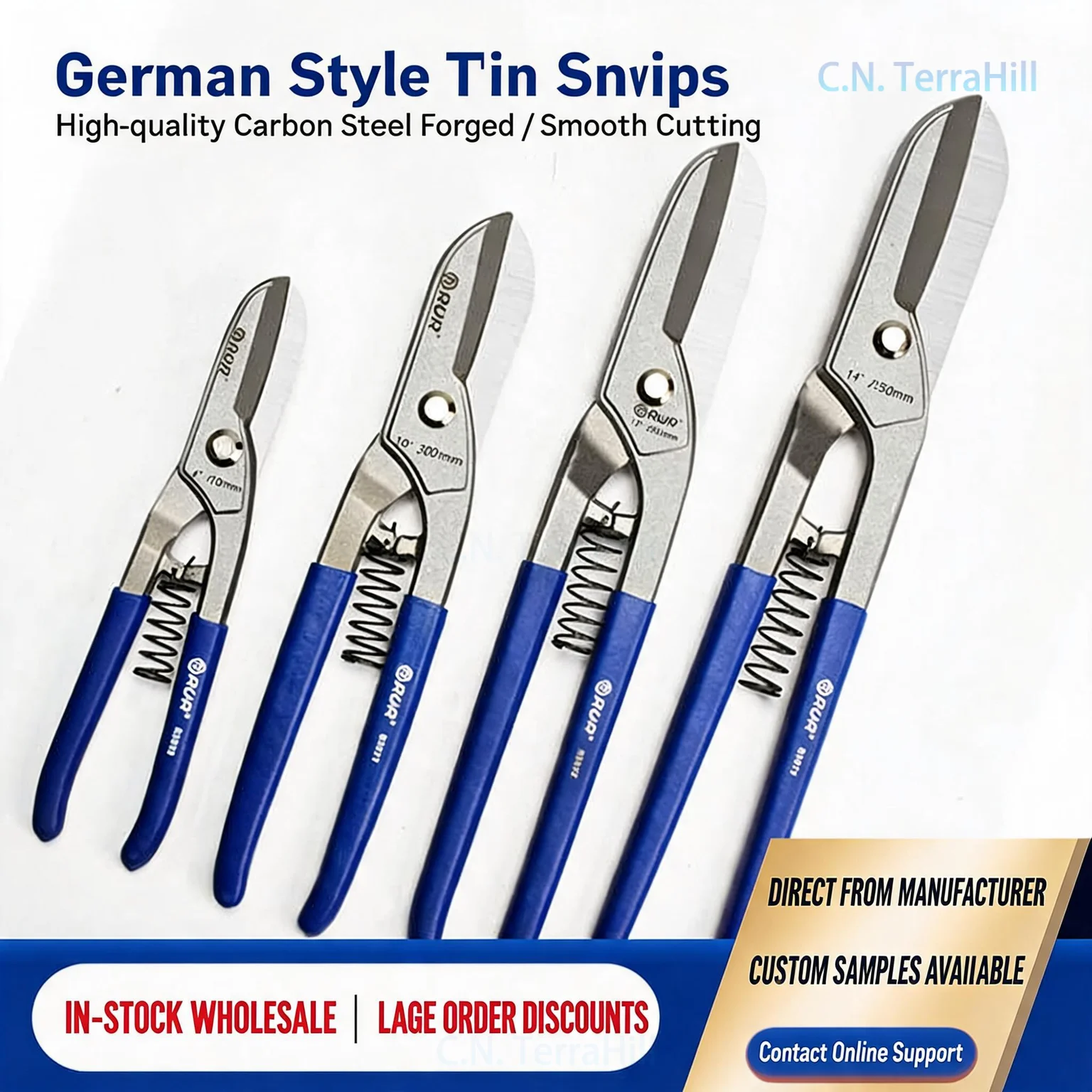 10 Inch Stainless Steel Sheet Metal Snips, German Style Tin Snips, Multipurpose Steel Band Cutter Shears