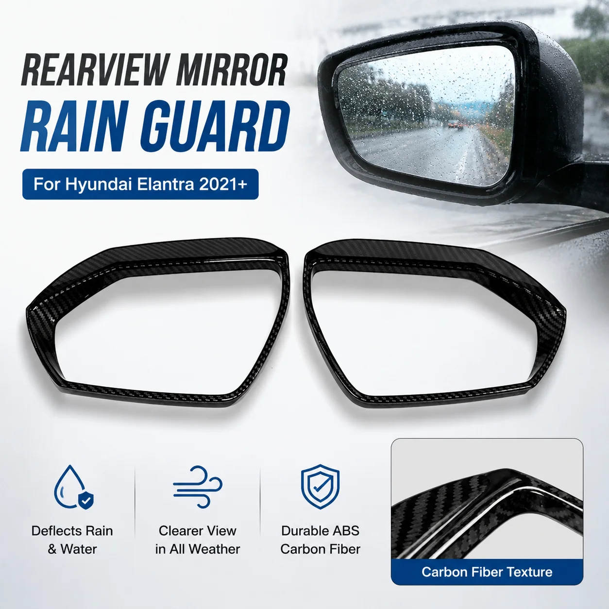 ABS Carbon Fiber Rearview Mirror Rain Guard for Hyundai Elantra 2021+