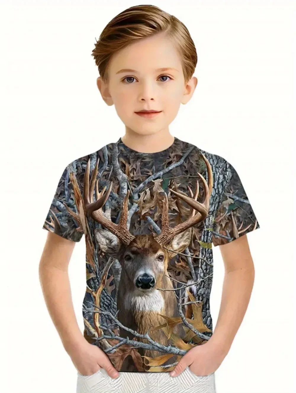 Camouflage Hunting T-Shirt Forest Print Boy T Shirt Outdoor Sport Short Sleeve Trip Tactical Training Oversize Top Kids Clothing