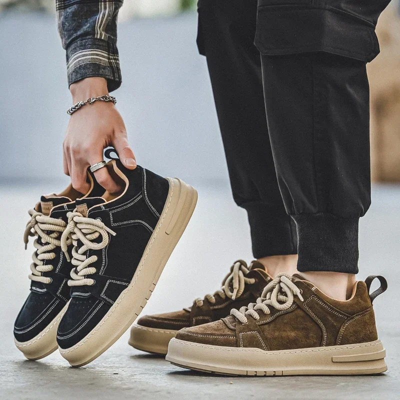 Men Shoes Spring Autumn Breathable Men Casual Sneakers Platform Male Board Shoes Young Man Suede Genuine Leather Trainers