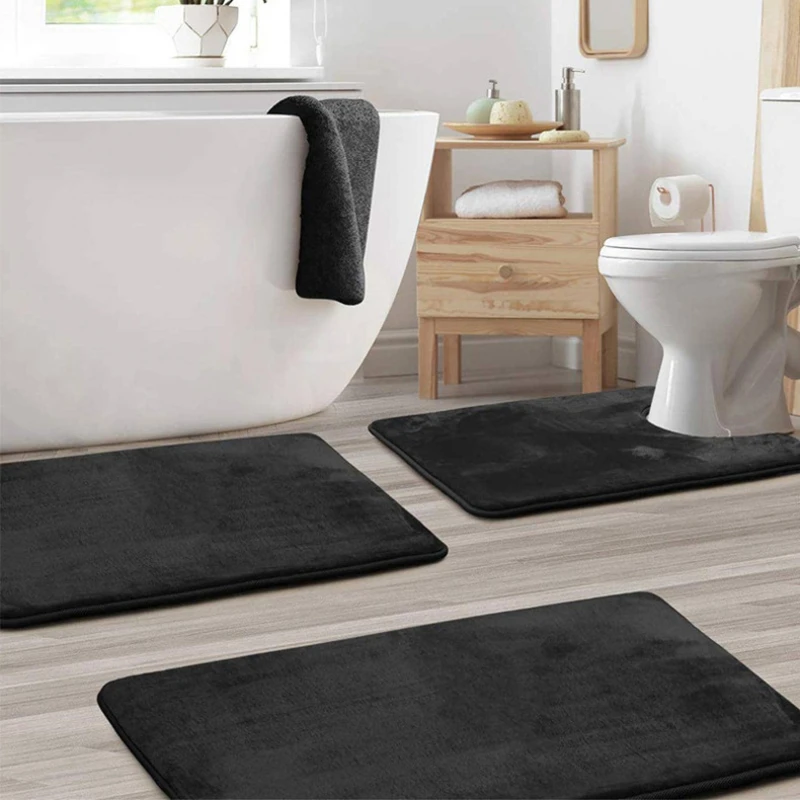 3Pc Flannel Floor Mats Modern Minimalist Toilet Floor Mats Household Stain-resistant Three-piece Toilet Non-slip Mats