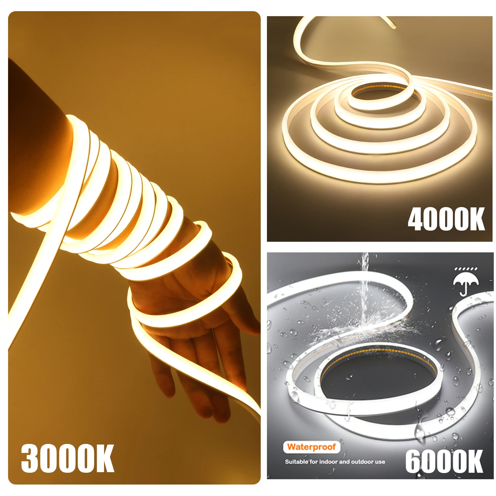 تعمل بالطاقة الشمسية COB النيون قطاع 24 فولت 320 المصابيح/م 3000 كيلو 4000 كيلو 6000 كيلو IP67 مقاوم للماء في الهواء الطلق حديقة ديكور شريط مرن حبل مصباح ليد