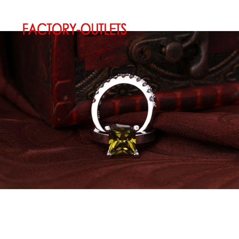 New Elegant Yellow Cubic Zirconia Crystal 925  Women Wedding Ring Set Brand Princess Cut Engagement Ring image 2