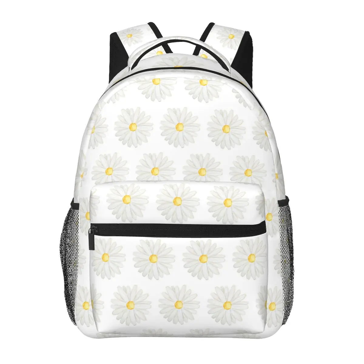 

Hand Painted One Little White Daisy Watercolor Student Backpack School Bag Hiking Travel Daypack Fashion Bookbag Shoulder Bags