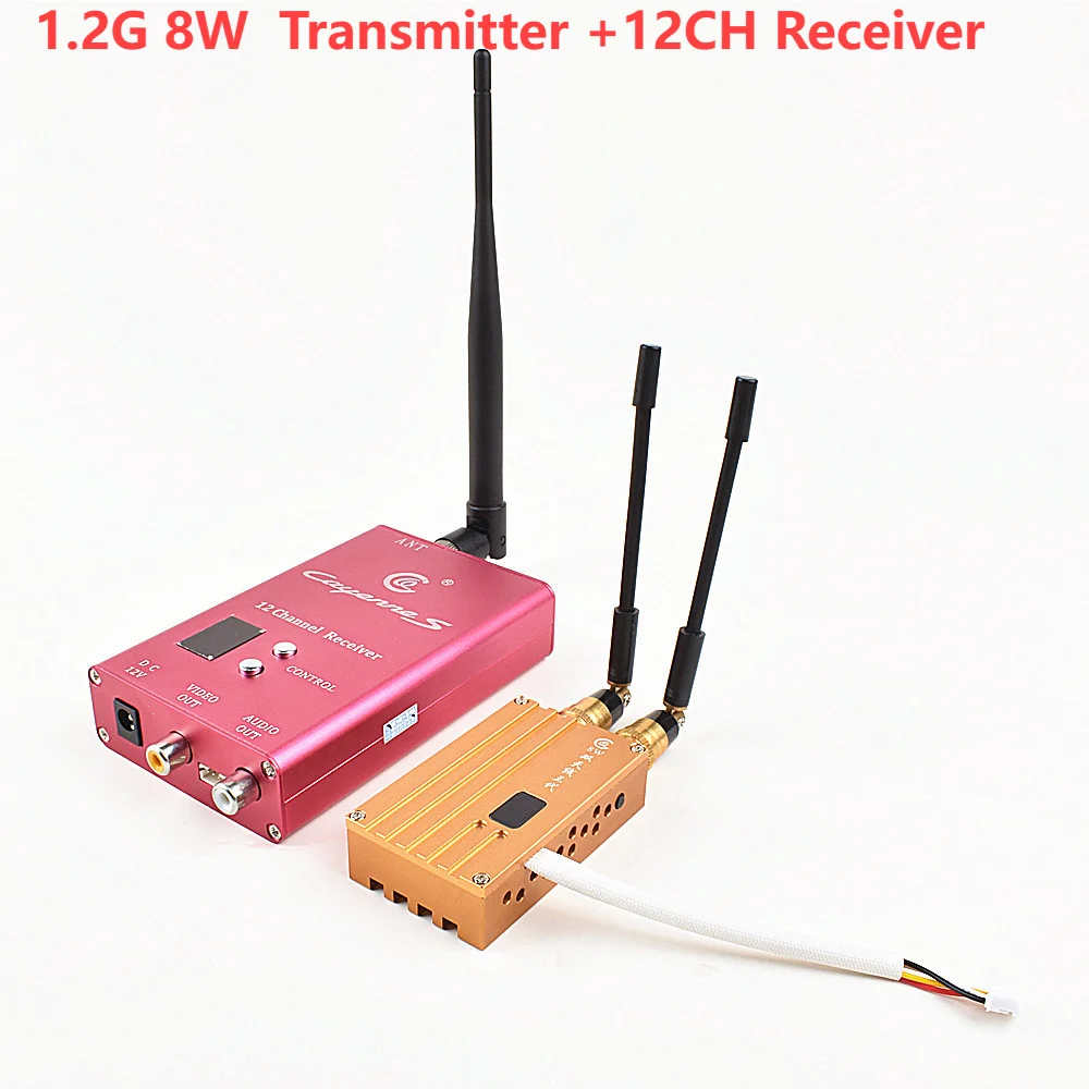 1.2G 8W High Power Wireless Analog Video Transmitter 12CH Receiver FPV Transmission System for RC Models UAV Airplane