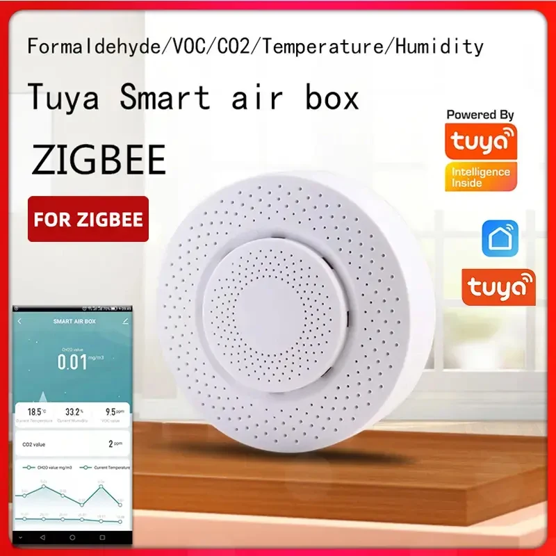 Tuya Zigbee/WiFi Air Quality Sensor Smart Air Box CO2 Meter Formaldehyde VOC Temperature Humidity Sensor Via Alexa Google Home