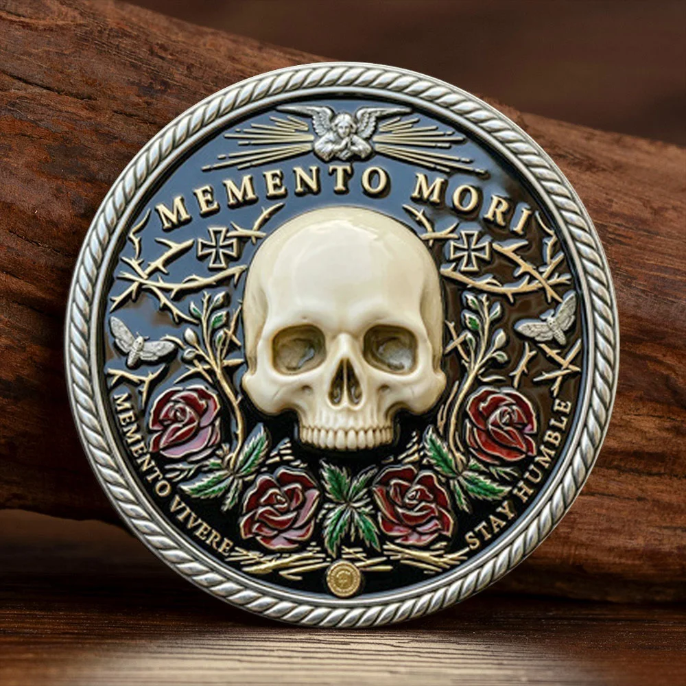 Moneda Conmemorativa de Calavera Memento Mori Plateada, Colección 'La Muerte es Certa, la Vida No', para Conmemoración